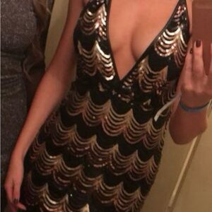 Elegant Black and Gold Sequin Dress